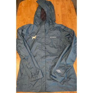 Columbia Omni-Tech Jacket Mens M Blue Hooded Waterproof Rain Coat Outdoor Embroi